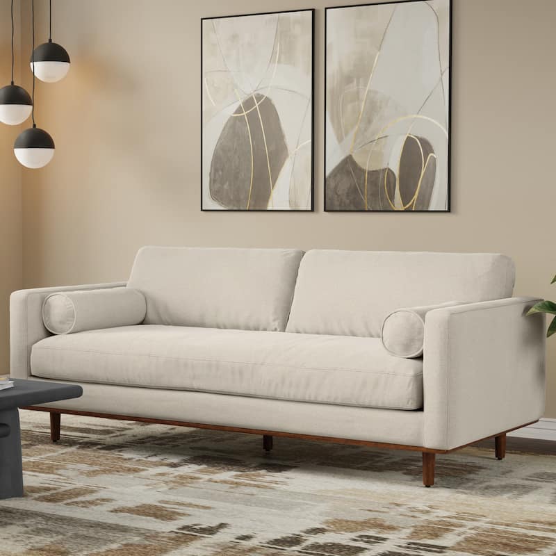 WYNDENHALL Brixley 89 inch Wide Mid-Century Modern Sofa - 88.8" W x 38.25" D x 34" H  - Cream White