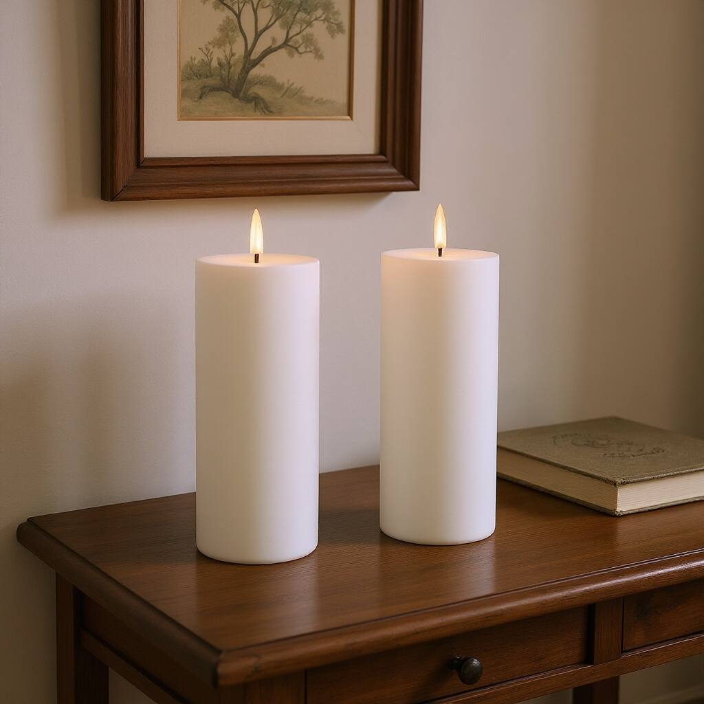 Set of Two White Flameless Pillar Candles