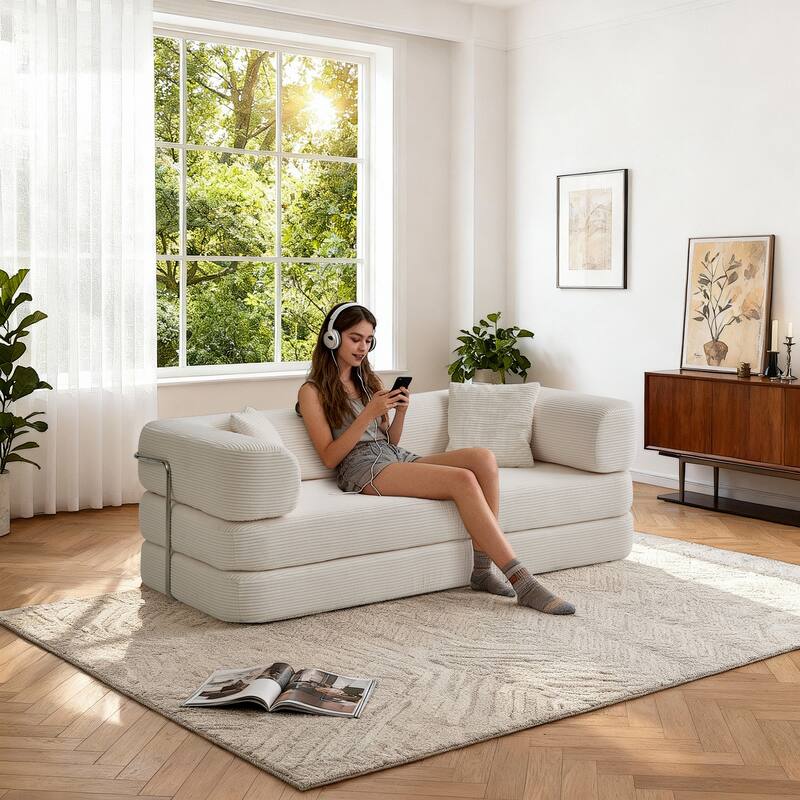 Modular Convertible Sofa Bed Floor Couch with Steel Frame, Simple Sofa Couch Lounge Sleeper Bed for Living Room