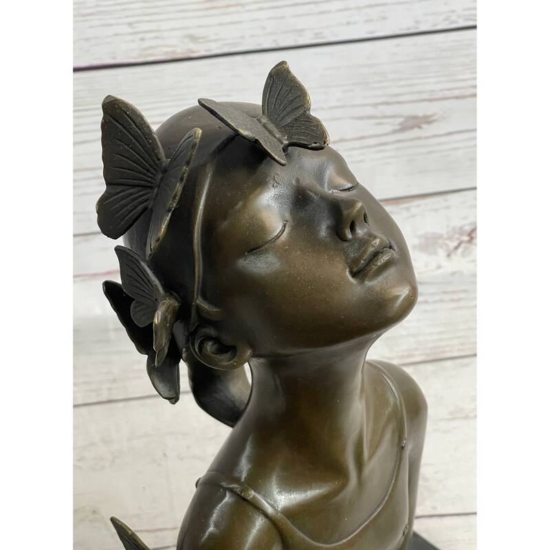 Abstract Bronze Sculpture Of Young Girl With Butterflies - Original Art By Collett
