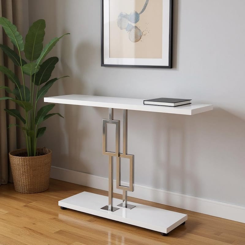 HomeRoots 47" White Floor Shelf Console Table With Storage - 47.25 in. x 31.75 in. x 12.00 in. - White