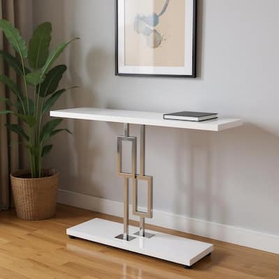 HomeRoots 47" White Floor Shelf Console Table With Storage - 47.25 in. x 31.75 in. x 12.00 in.