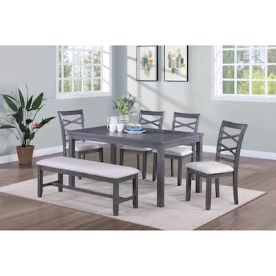 Dining Room Furniture Modern 6pcs Set Dining Table 4x Side Chairs and A Bench Rubberwood Unique Design Back Chair Wooden