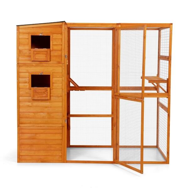 slide 2 of 10, Large 4-Tier Cat Enclosure, Outdoor Pet House with Waterproof Roof, Elevated Platforms for Cats and Small Animals Orange
