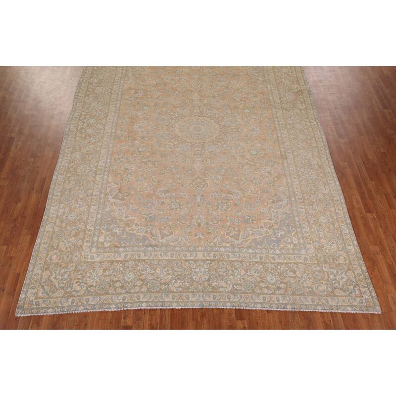 Distressed Muted Najafabad Persian Vintage Hand-Knotted Wool Carpet - 9'3" x 12'11"