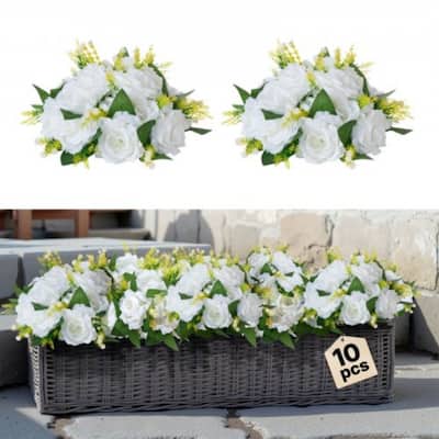 White Silk Rose Flower Balls Set of 10 with Base for Wedding Centerpieces - 9.4 x 9.4 x 4.7 inch