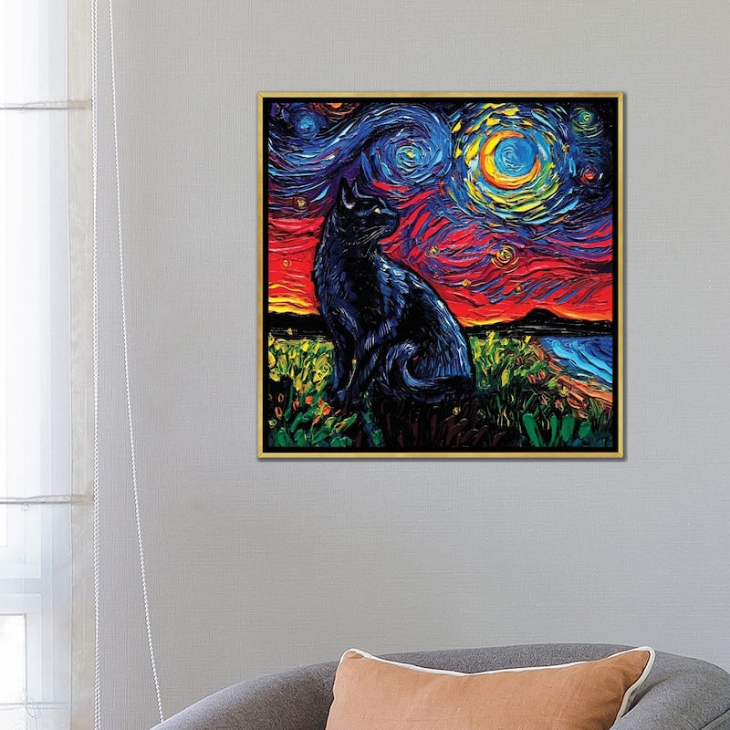 iCanvas "Black Cat Night II" by Aja Trier Framed Canvas Print