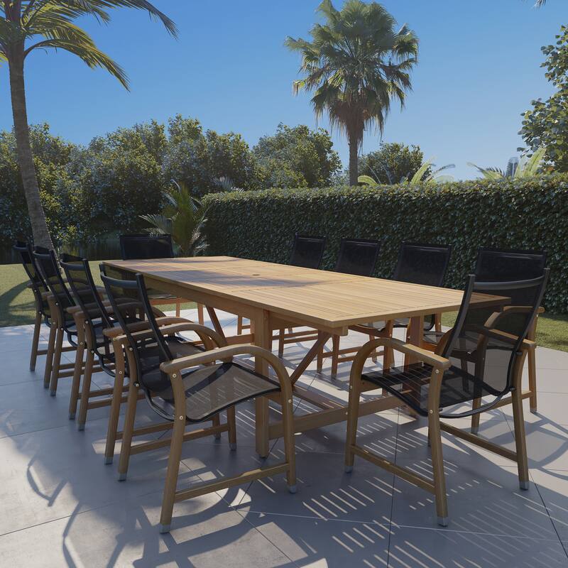 Amazonia Allyson 11pc FSC Certified Wood Outdoor Patio Dining Set - 11 Piece - Teak Wood Finish