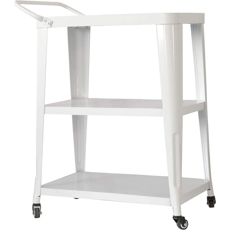 3-Tiered Metal Frame,Industrial Dining Cart with Swivel Wheels - White