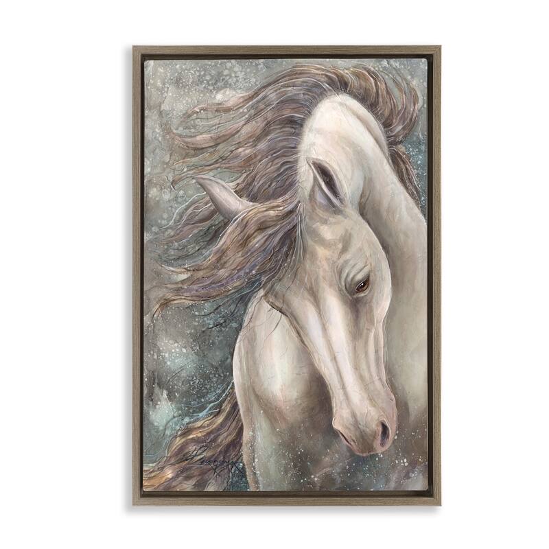 Stupell Rearing Horse with Waving Mane Framed Floater Canvas Wall Art Design By Jody Bergsma - 21 x 31 - Brown