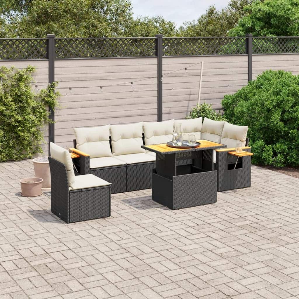 vidaXL Patio Sofa Set with Cushions Outdoor Furniture 7 Piece Poly Rattan - 21.7 x 39.4 x 28.7 in