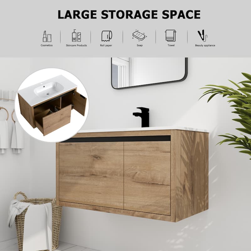 36 Inch Wall Mounted Bathroom Vanity With Gel Sink Bed Bath & Beyond