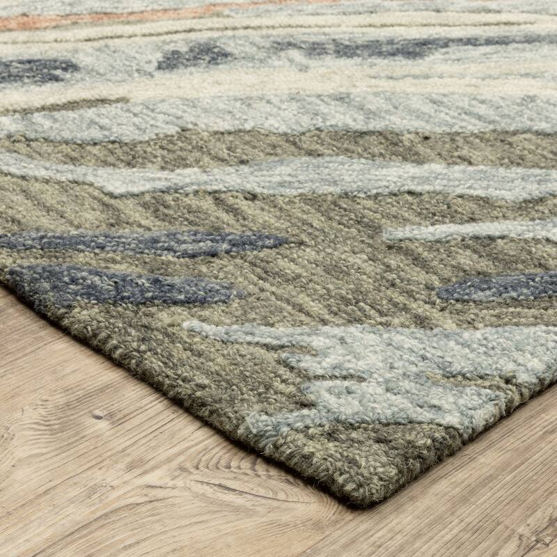 Style Haven Kitt Handmade Wool Abstract Layers Grey/ Blue Area Rug