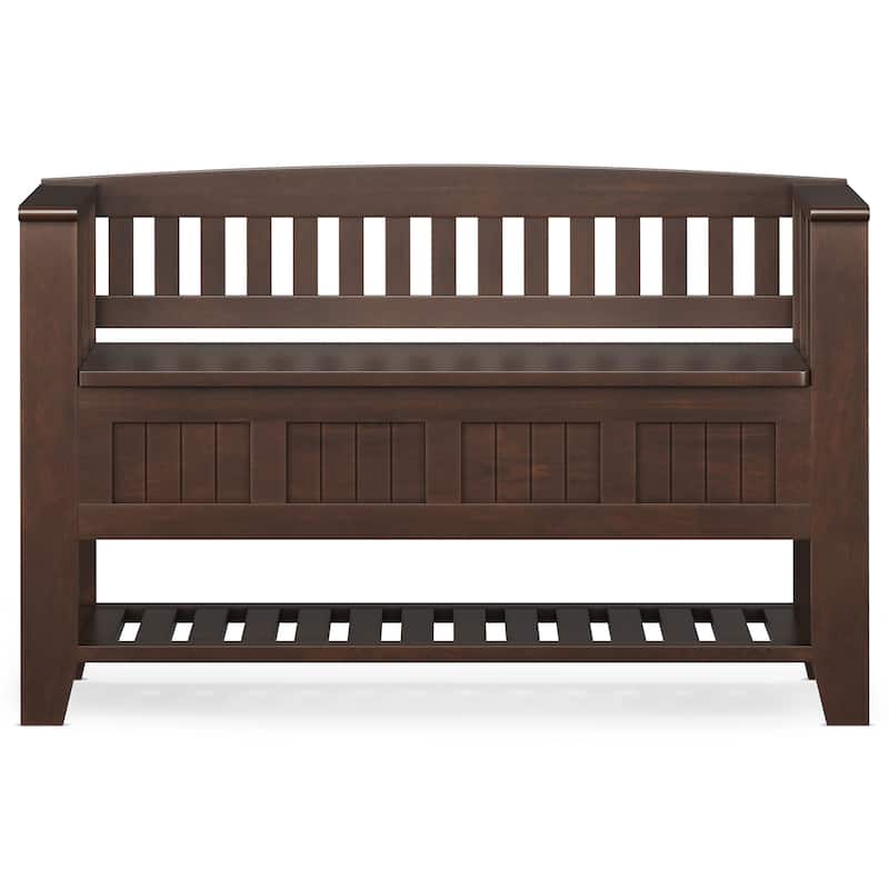 WYNDENHALL Normandy SOLID WOOD 48 inch Wide Transitional Entryway Storage Bench in Brunette Brown - 17" D x 48" W x 27.2" H
