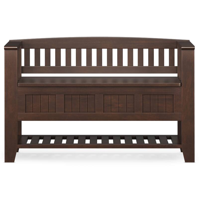 WYNDENHALL Normandy Solid Wood 48 inch Wide Storage Bench with Shelf and 36 inch Wide Storage Cabinet in Brunette Brown