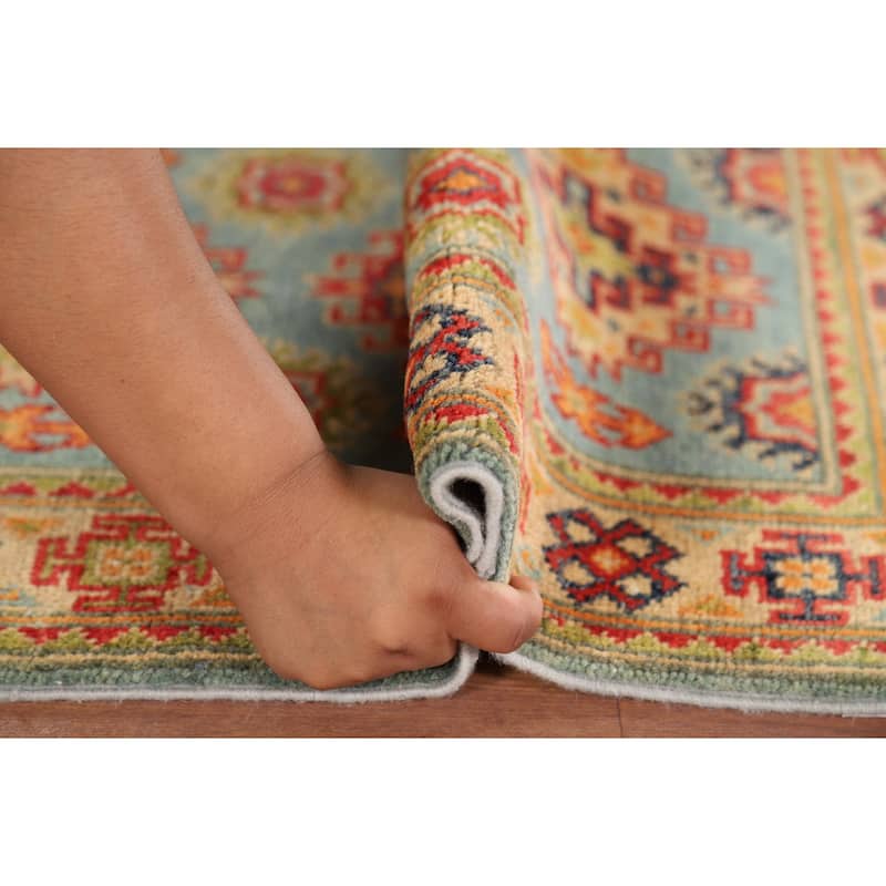 Geometric Blue Kazak Oriental Foyer Rug Handmade Wool Carpet - 2'0" x 3'1"