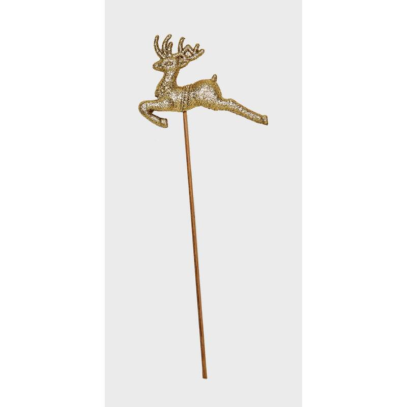 3" Gold Glittered Reindeer on 7" Pick, Set of 12 - 10