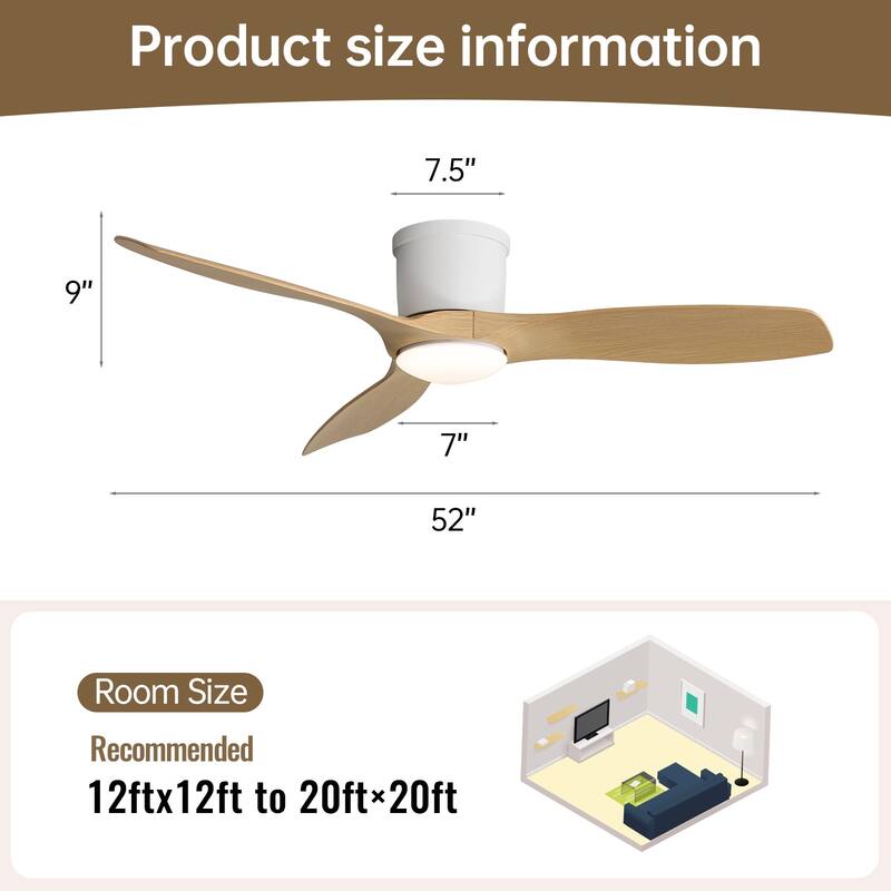 52in Smart Low Profile Ceiling Fans with Lights Remote Quiet DC Motor Control with WIFI Alexa App - 52