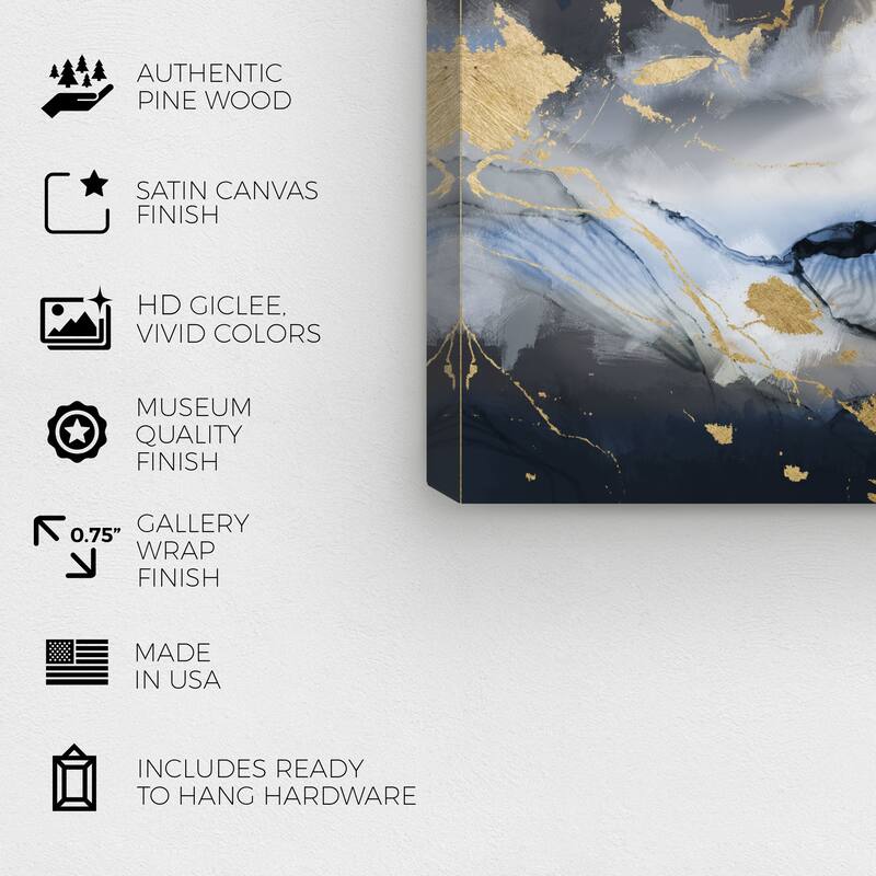 Wynwood Studio Canvas Abstract Belle Marble Night White and Dark Blue Modern & Contemporary Wall Art Canvas Print