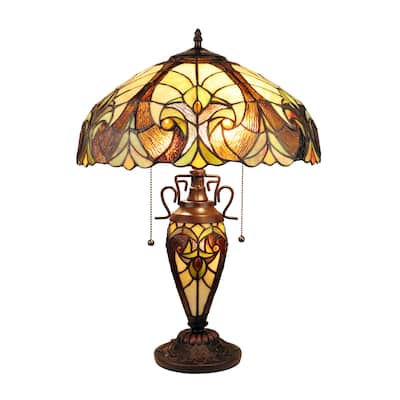 Tiffany Style Victorian Design 2+1-light Antique Dark Bronze Table Lamp
