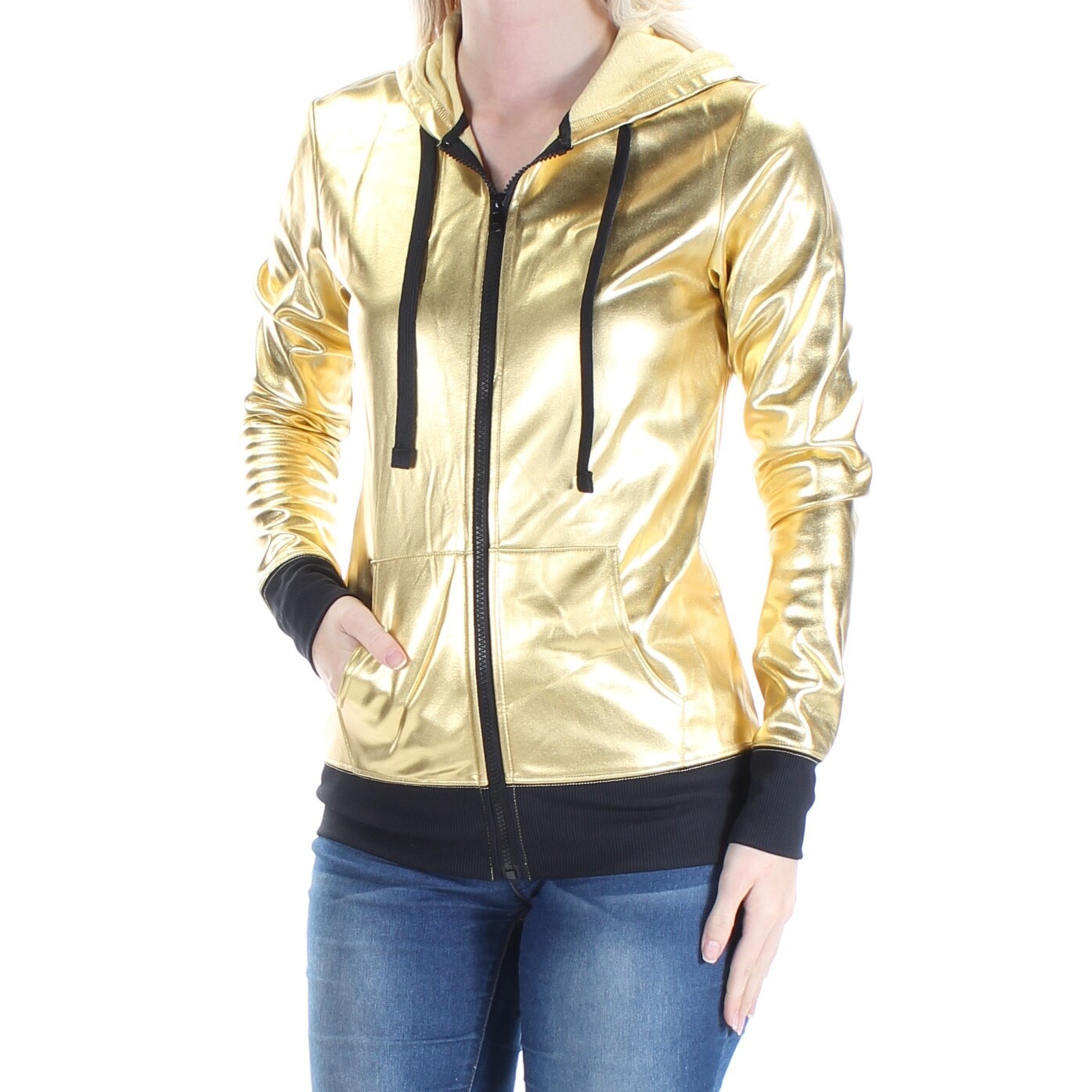 Shop Material Girl Womens New 1621 Gold Zip Up Active Wear Jacket