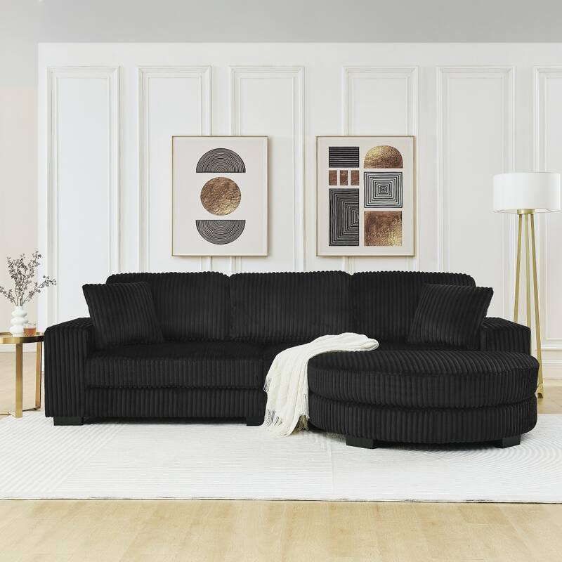 110.63" Modular Corduroy L-Shaped Sectional Sofa with Freely-placed Arc-shaped Footstool
