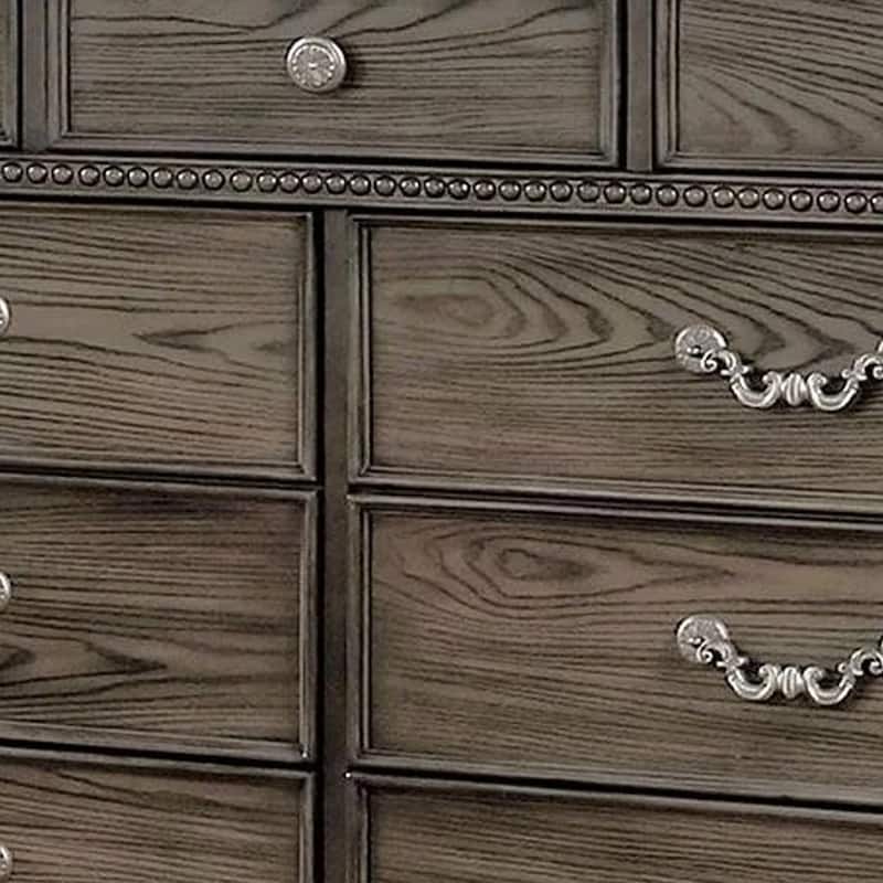Akia 62 Inch 9 Drawer Wide Dresser Chest, Round Metal Knobs, Smooth Gray