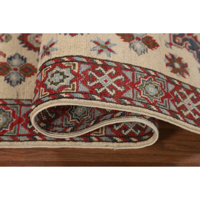 Geometric Kazak Oriental Runner Rug Hand-Knotted Hallway Wool Carpet - 2'0" x 5'10"
