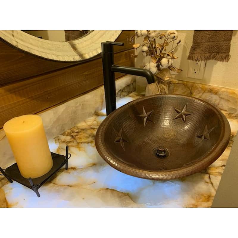 19" Oval Copper Bathroom Sink with TEXAS STARS Design by SimplyCopper - 19" x 14" x 5.5"