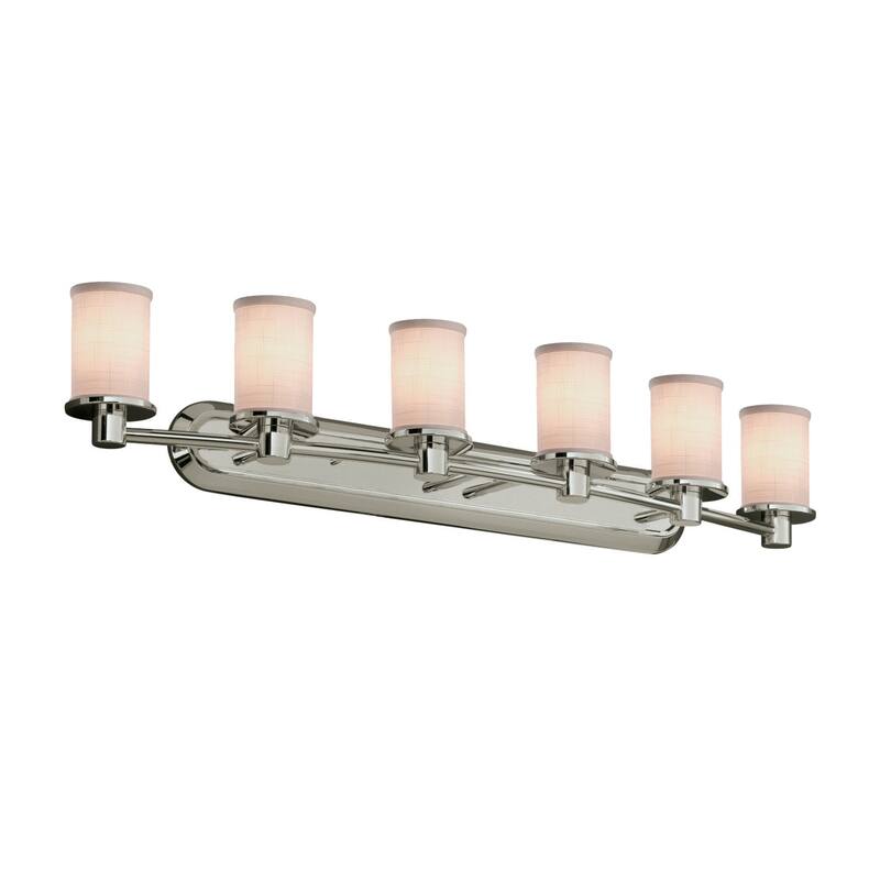 Justice Design Textile Rondo 6-Light Brushed Nickel Bath, White Cylinder w/ Flat Rim Shade