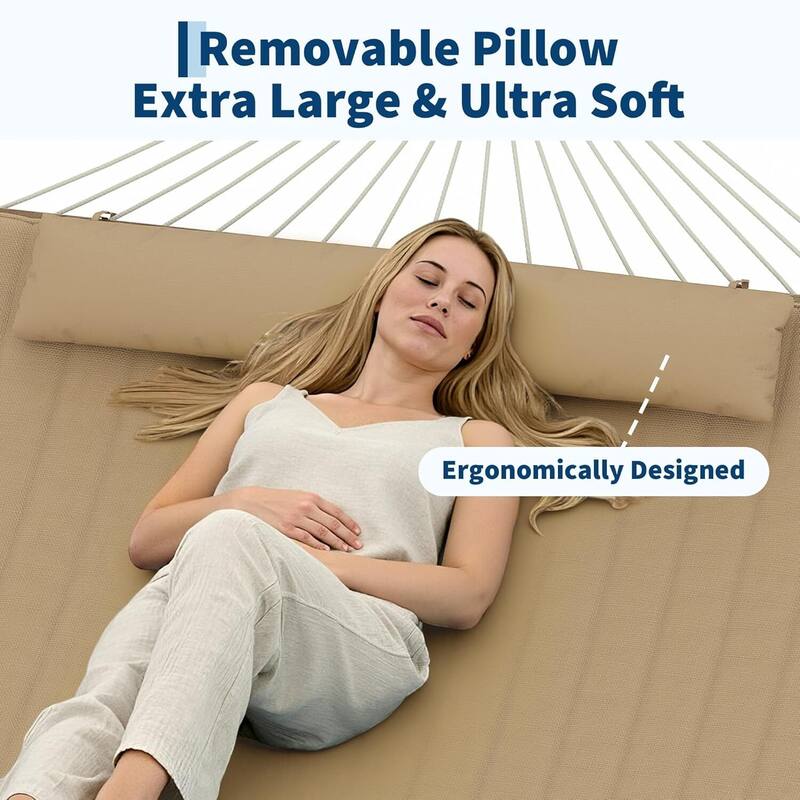 2 in 1 Outdoor Hammock with Cotton Rope and Polyester Pad for Patio, Backyard, Garden, Beach