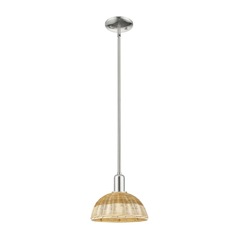 Innovations Lighting Downtown Urban - Natural Ballston Dome - 1 Light 9" Stem Hung Mini Pendant with Basketweave Shade