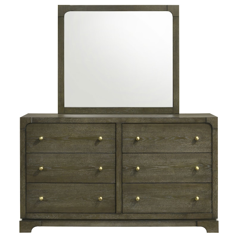 6-Drawer Dark Cocoa Dresser and Mirror Set with Sleek Modern Finish, Spacious Storage, and Smooth Glide Hardware