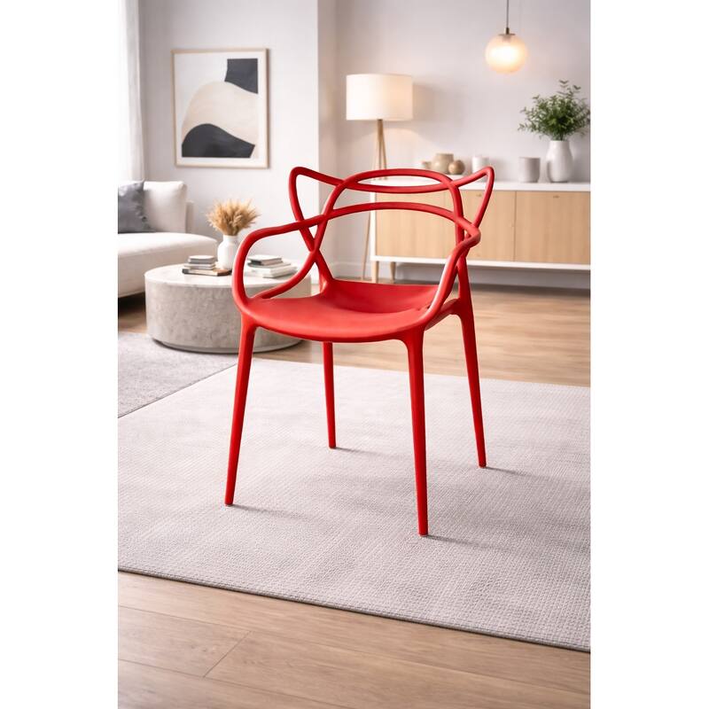 Modern Stackable Geometric Molded Stacking Chairs Dining Armchairs Indoor Outdoor Patio Work Office Kitchen (Set of 2)