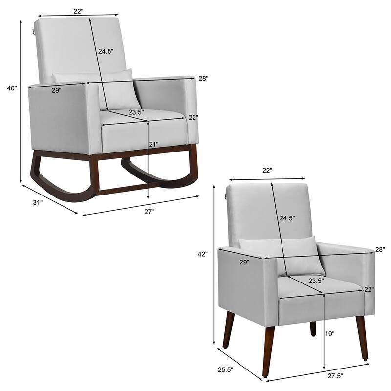 Costway Set of 2 Dual-use Upholstered Rocking Chair w/Pillow Light