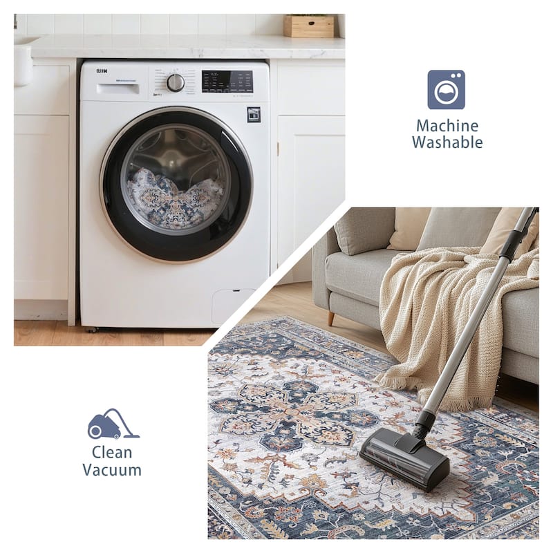 Mcow Vintage Harmony Collection Low-Pile Machine-Washable Area Rug