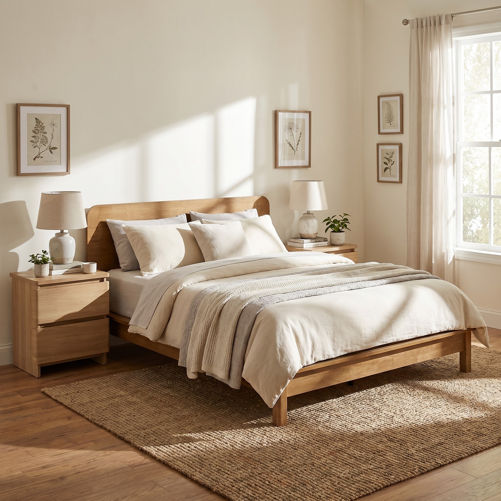 Christopher Knight Home - Halston Platform Bed Frame in Rubber Wood with Modern Headboard and Slatted Support