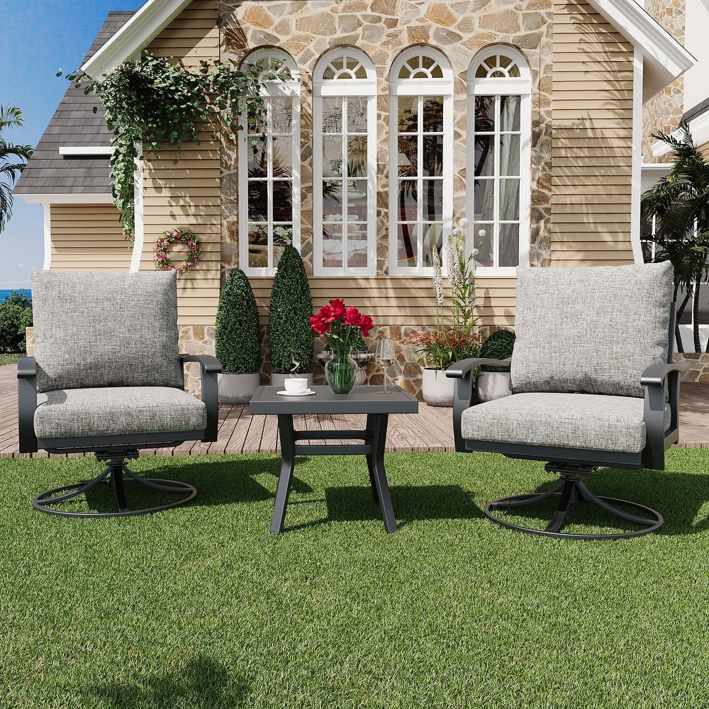 EROMMY Patio Set: 360° Swivel Rockers, Sofa, Ottomans & Table – Outdoor Conversation Set for Poolside, Garden & Deck