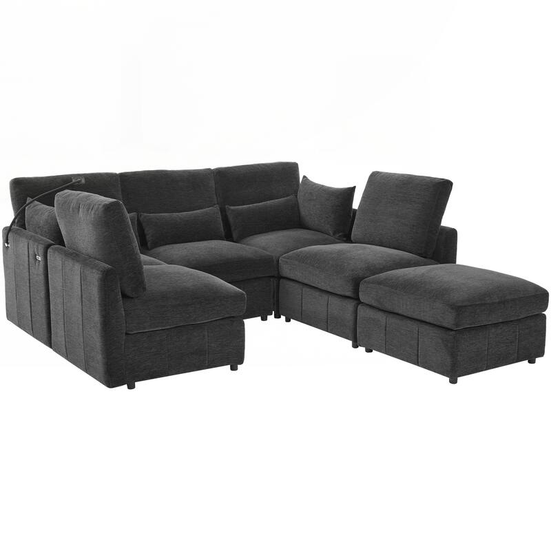 Modern Sectional Sofa Modular Sofa 85.4" U-shaped Sofa Couch Sofa Bed L-shaped Sofa with a Movable Ottoman