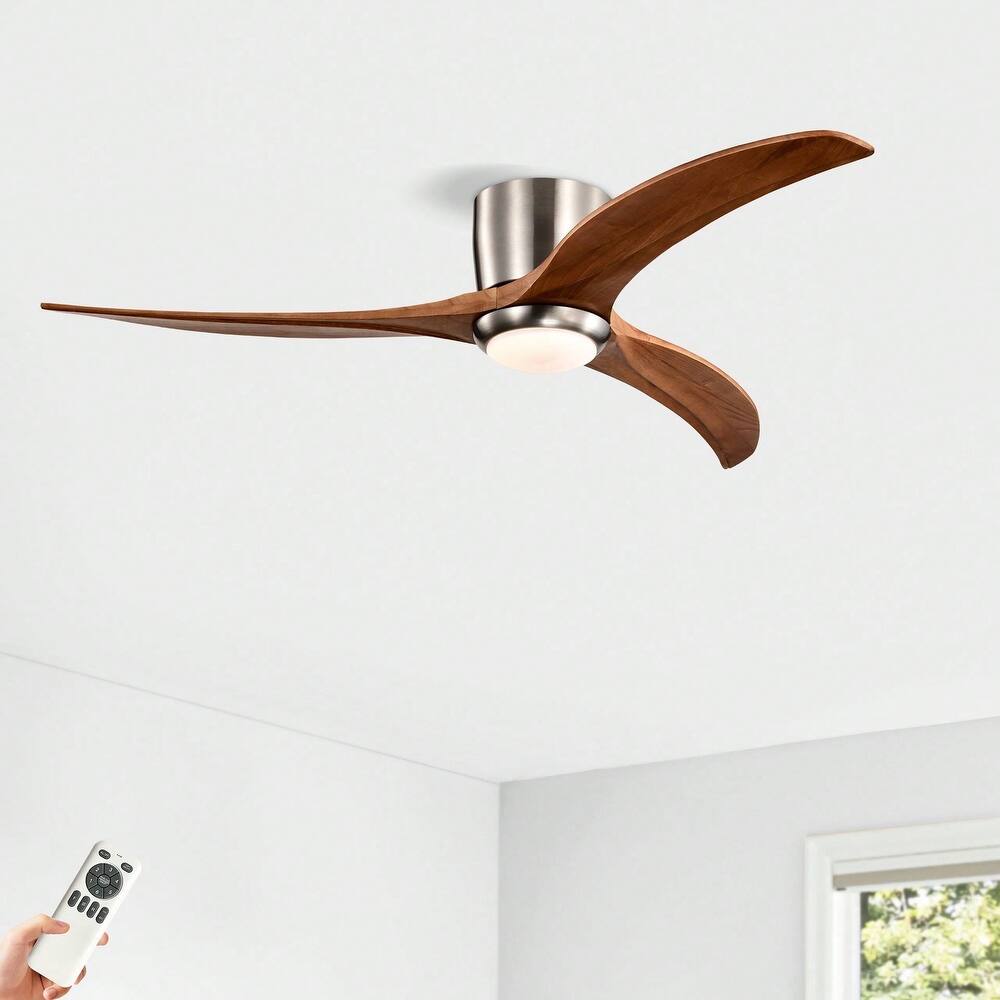 Cusp Barn 52" Flush Mount Wood Ceiling Fan With Light and Remote, Noiseless Reversible Motor 6 Speeds Ceiling Fan for Bedroom