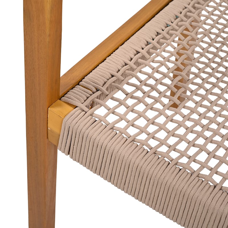 Roomfitters Outdoor Dining Armchairs Set of 2, Wood and Woven Rope Design, Patio Seating with Rustic Charm