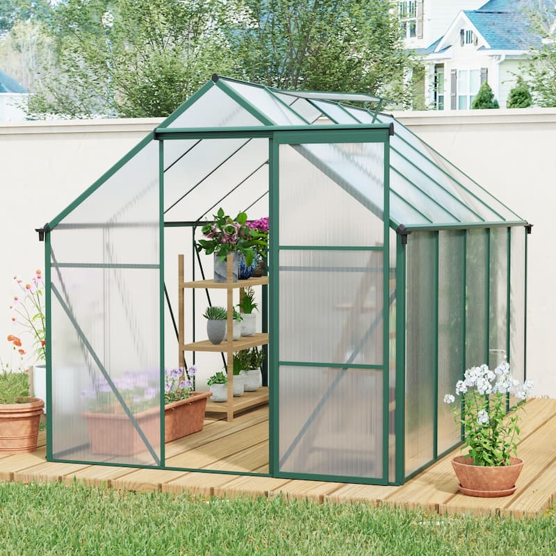 GDF Studio - Ossian Outdoor Aluminum Polycarbonate Greenhouse with Raised Base and Walk-In Design