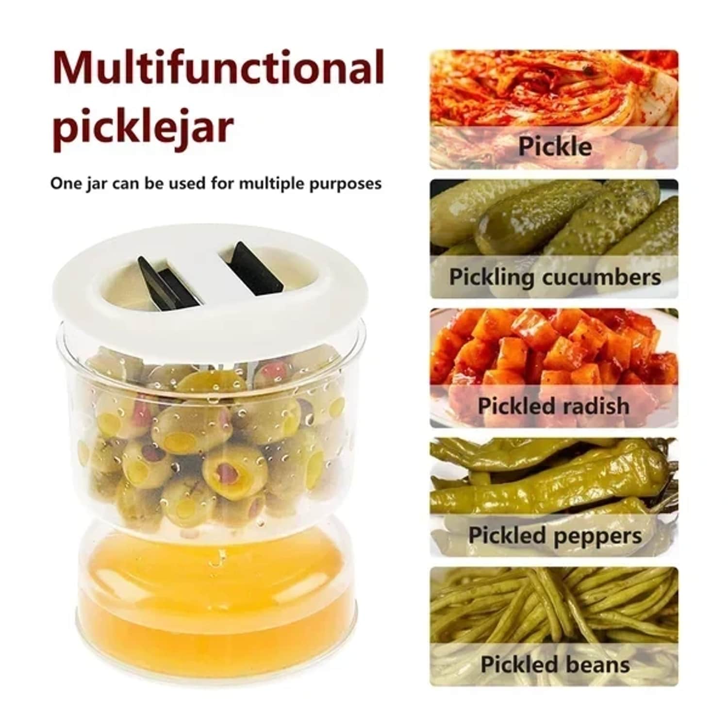 Multifunctional pickle jar for cucumbers peppers vegetables and beans