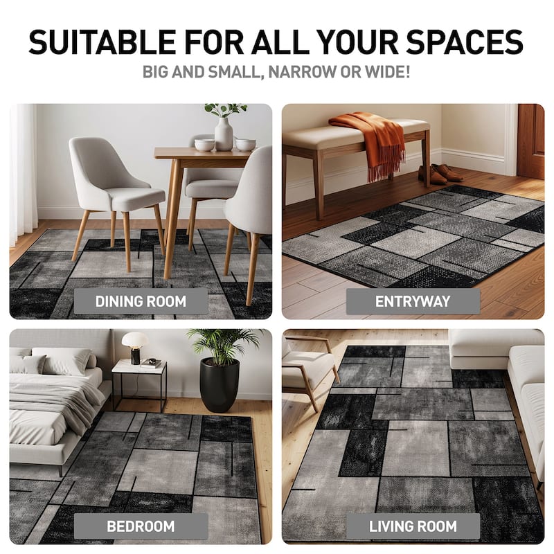 Modern Linear Area Rug for Living Room, Bedroom, or Entryway - Low Pile Indoor Rug
