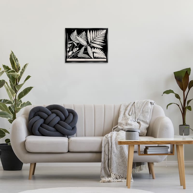 Stupell Overlapping Ferns on Black Framed Floater Canvas Wall Art Design By Phillipa Katz