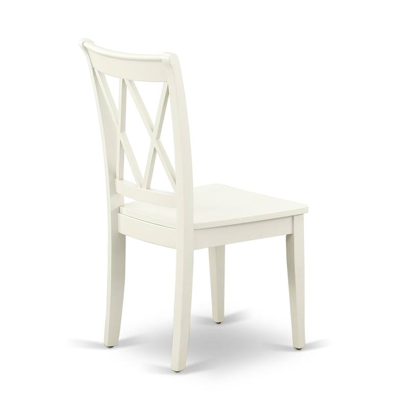 East West Furniture Clarksville Dining Room Chairs - Double Cross Back Wood Seat Chairs, Set of 2, Linen White - CLC-LWH-W