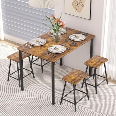 VECELO 5 Piece Dining Table Set with 4 Stools for Breakfast Nook