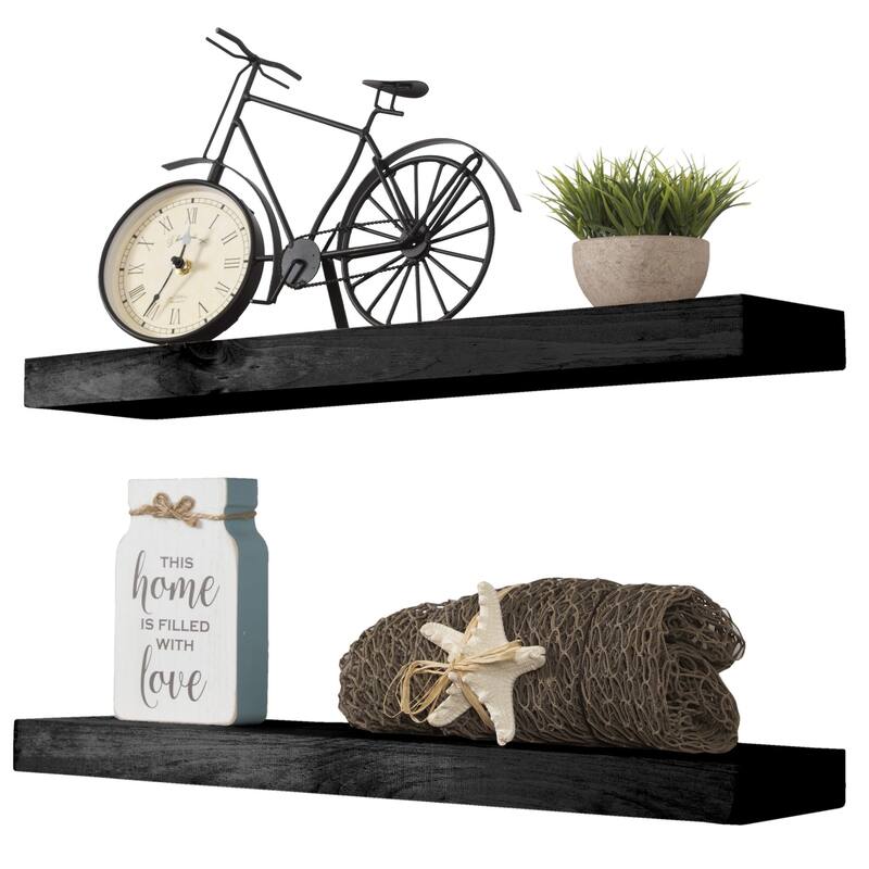 Rustic Wooden Floating Wall Shelves (Set of 2)