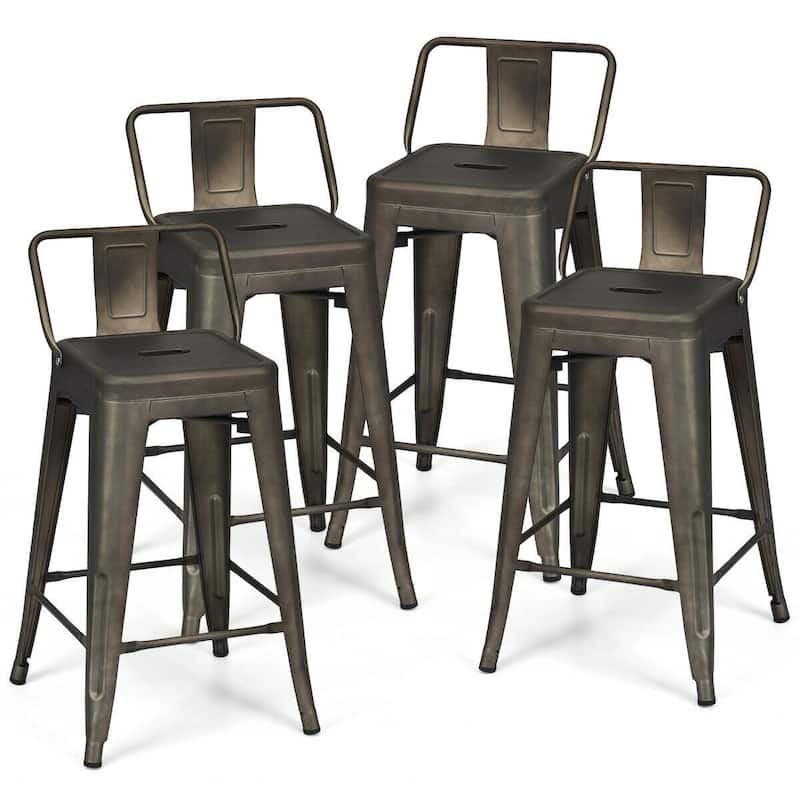 24" Set of 4 Low Back Metal Counter Stool Stools - 17" x 17"x 31" (L x W x H) - Gun
