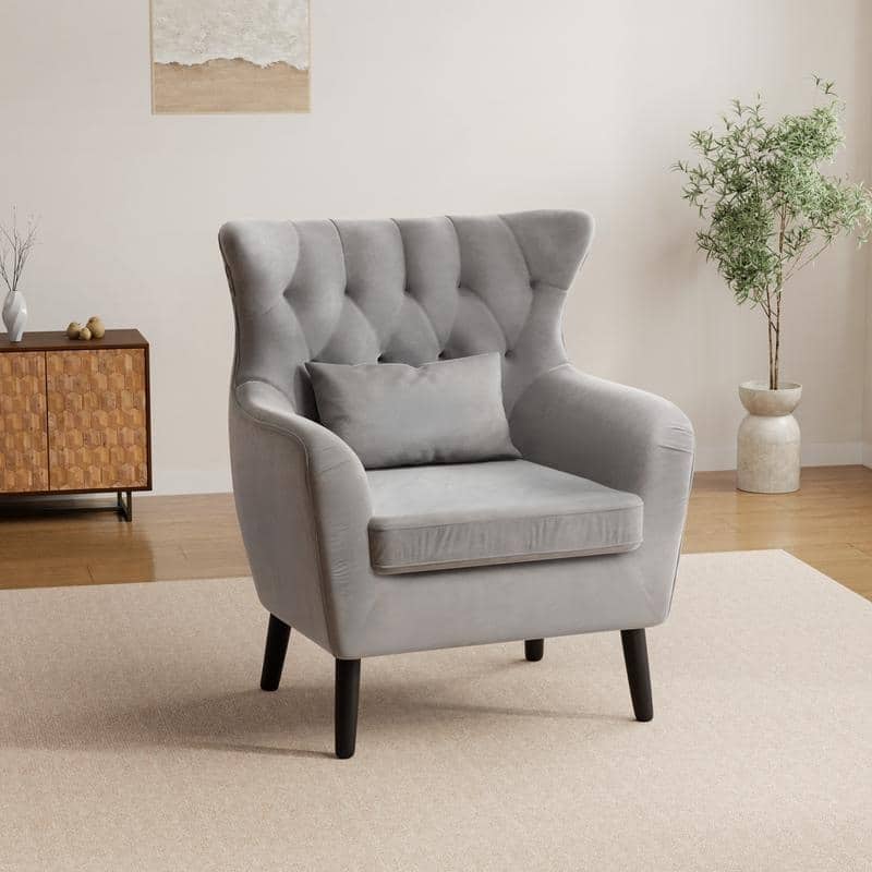 Tuft Velvet Living Room Thick Cushion Accent Chair - Gray Velvet